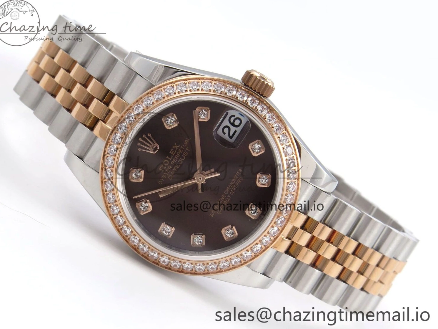 AAA Replica Watches GMF Bracelet SS on Jubilee Dimonds 278381RBR Supportive 1:1 Best 1166 Edition Brown 31 A DateJust Steel 904L RG Dial 0121